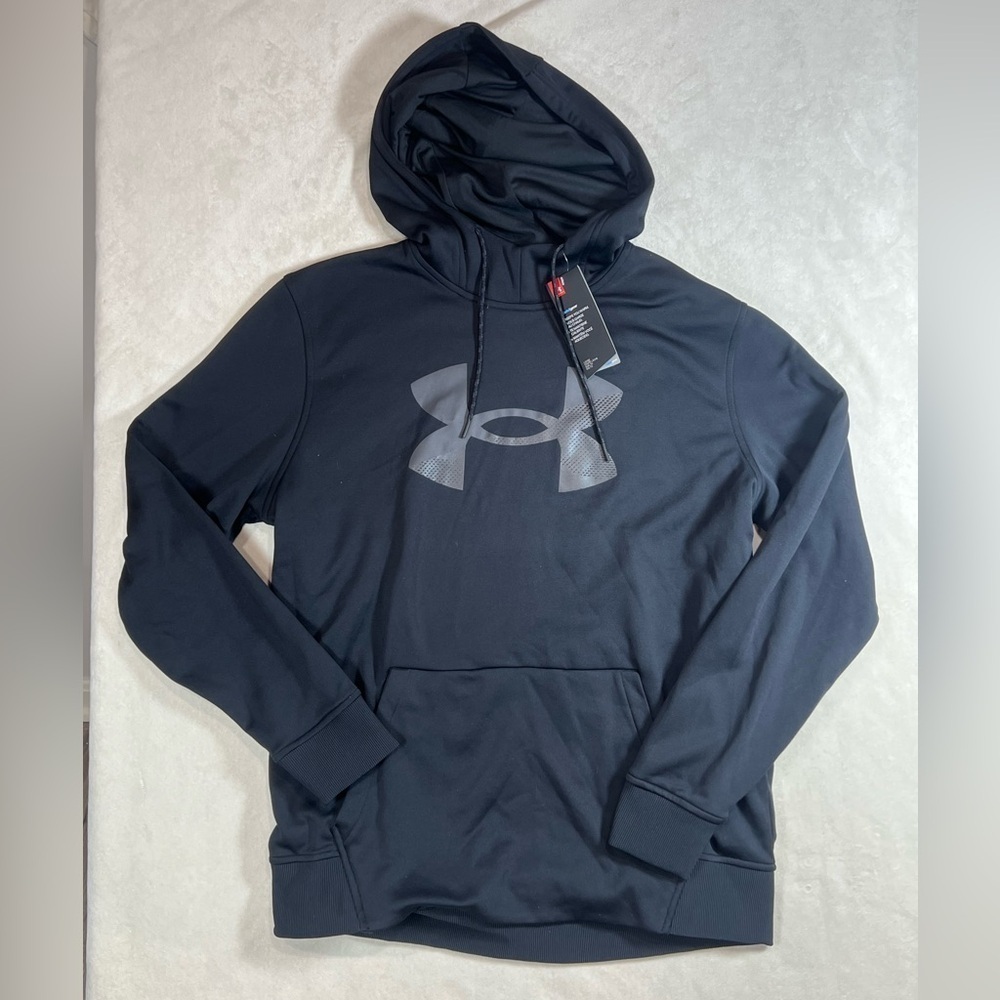 NWT Under Armour Large CoolGear Loose Fit Men's Dark Black Hoodie with Logo